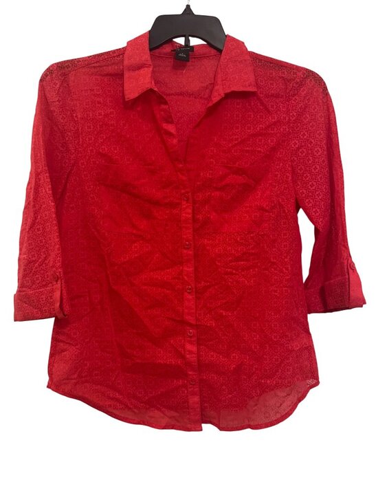 Ann Taylor Tops - Ann Taylor Red Button-Up Sheer Blouse Size 8 With 3/4 Sleeves